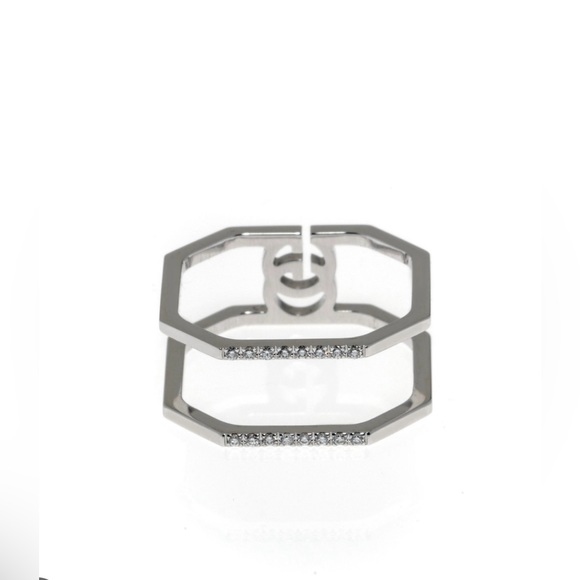 Gucci 18k White Gold Diamonds GG running ring size 24 (10.3/4US) Unisex - Picture 2 of 7